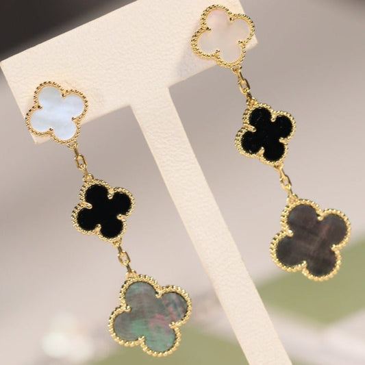 EARRINGS GOLD ONYX MOP 3 MOTIF mysite