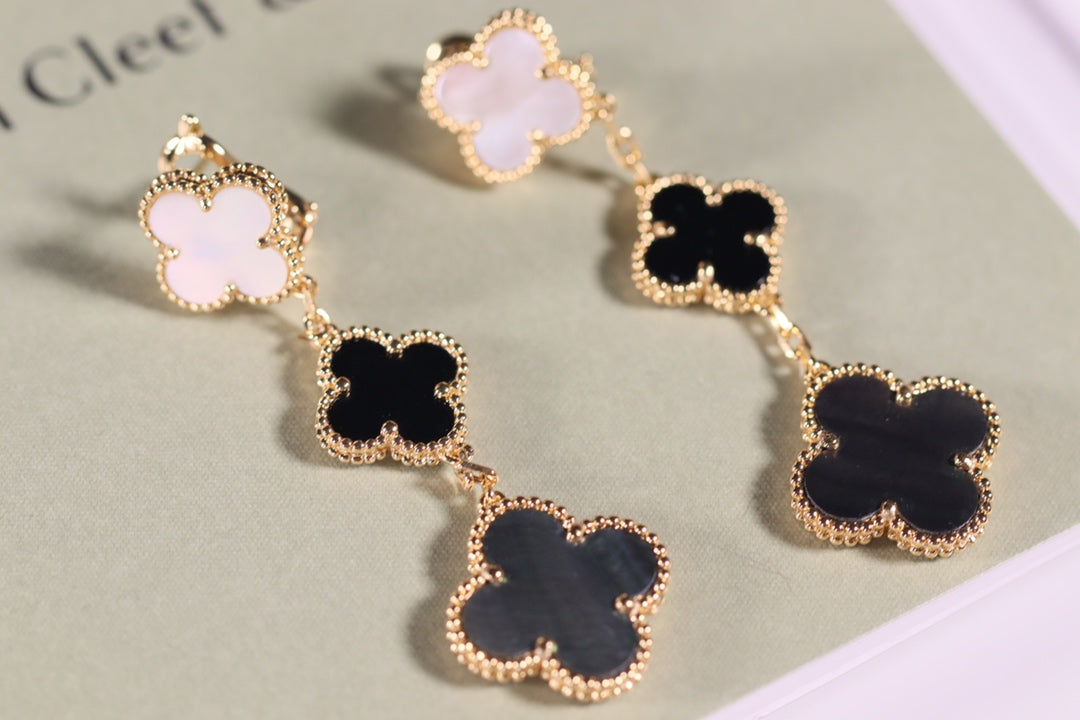 EARRINGS GOLD ONYX MOP 3 MOTIF mysite