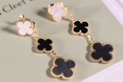 EARRINGS GOLD ONYX MOP 3 MOTIF mysite