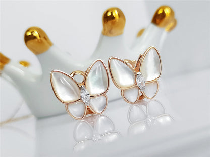 BUTTERFLY MOP DIAMOND PINK GOLD EARRINGS mysite