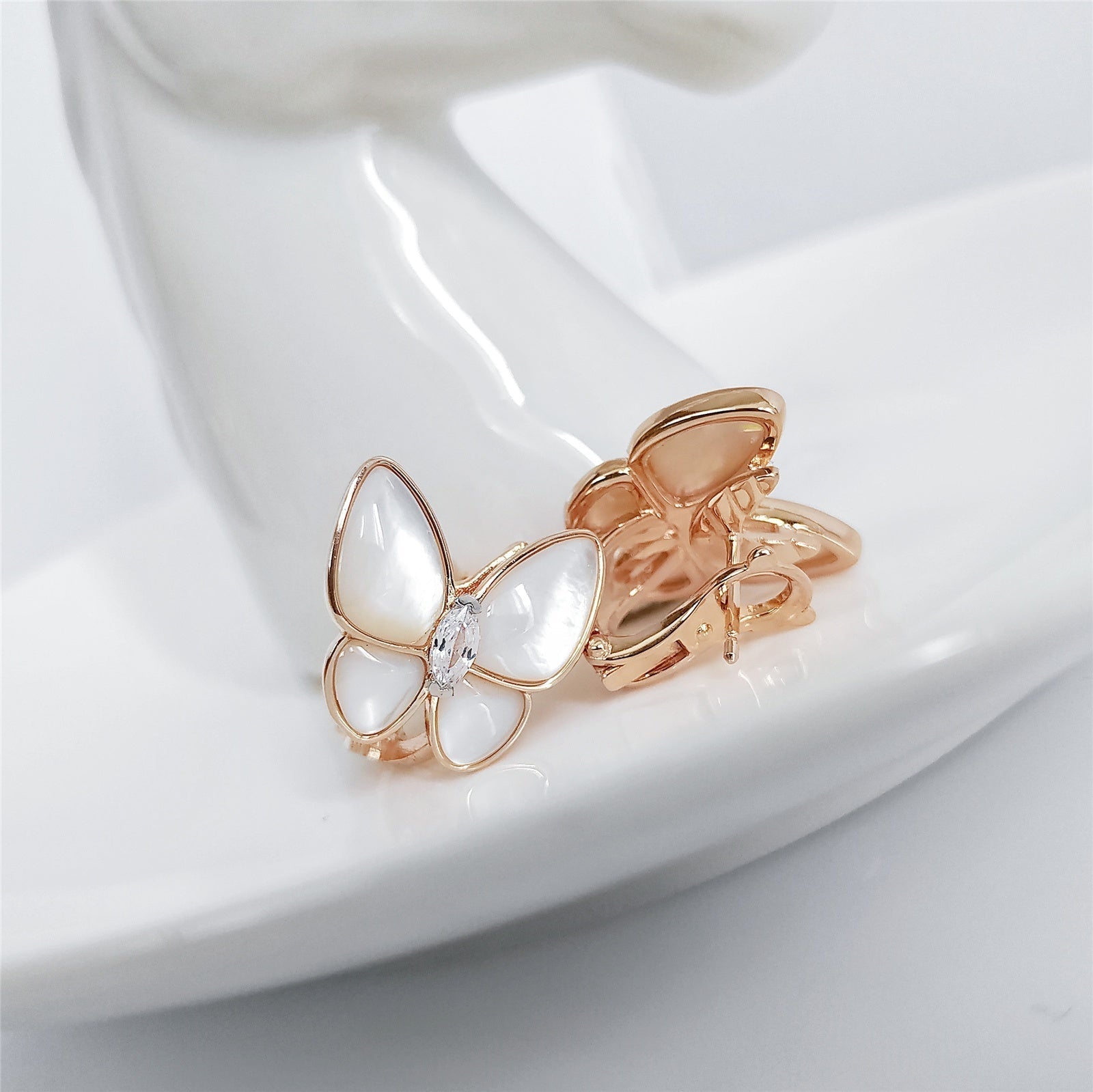 BUTTERFLY MOP DIAMOND PINK GOLD EARRINGS mysite
