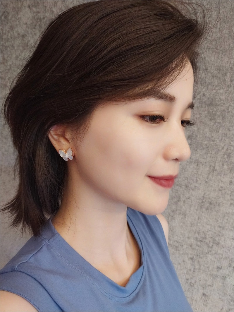 BUTTERFLY MOP DIAMOND PINK GOLD EARRINGS mysite