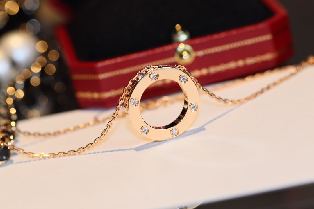 LOVE NECKLACE 16MM 6 DIAMONDS PINK GOLD mysite