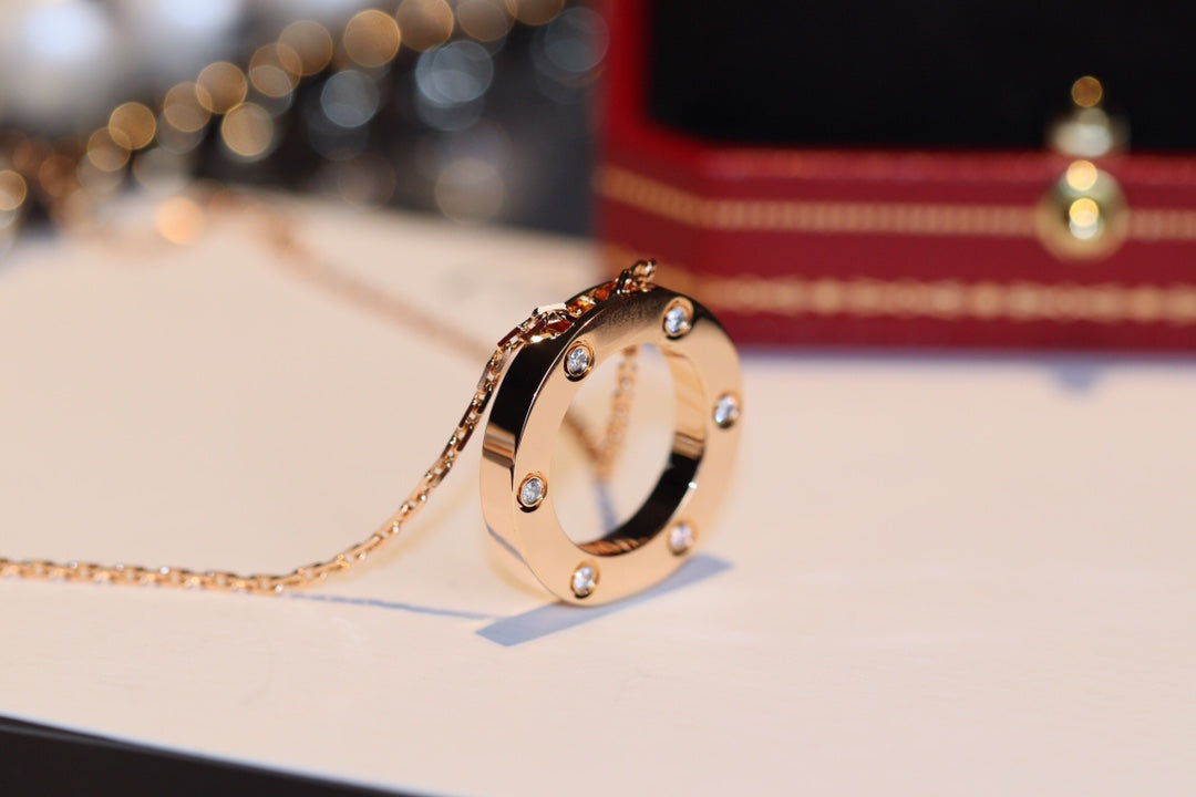 LOVE NECKLACE 16MM 6 DIAMONDS PINK GOLD mysite