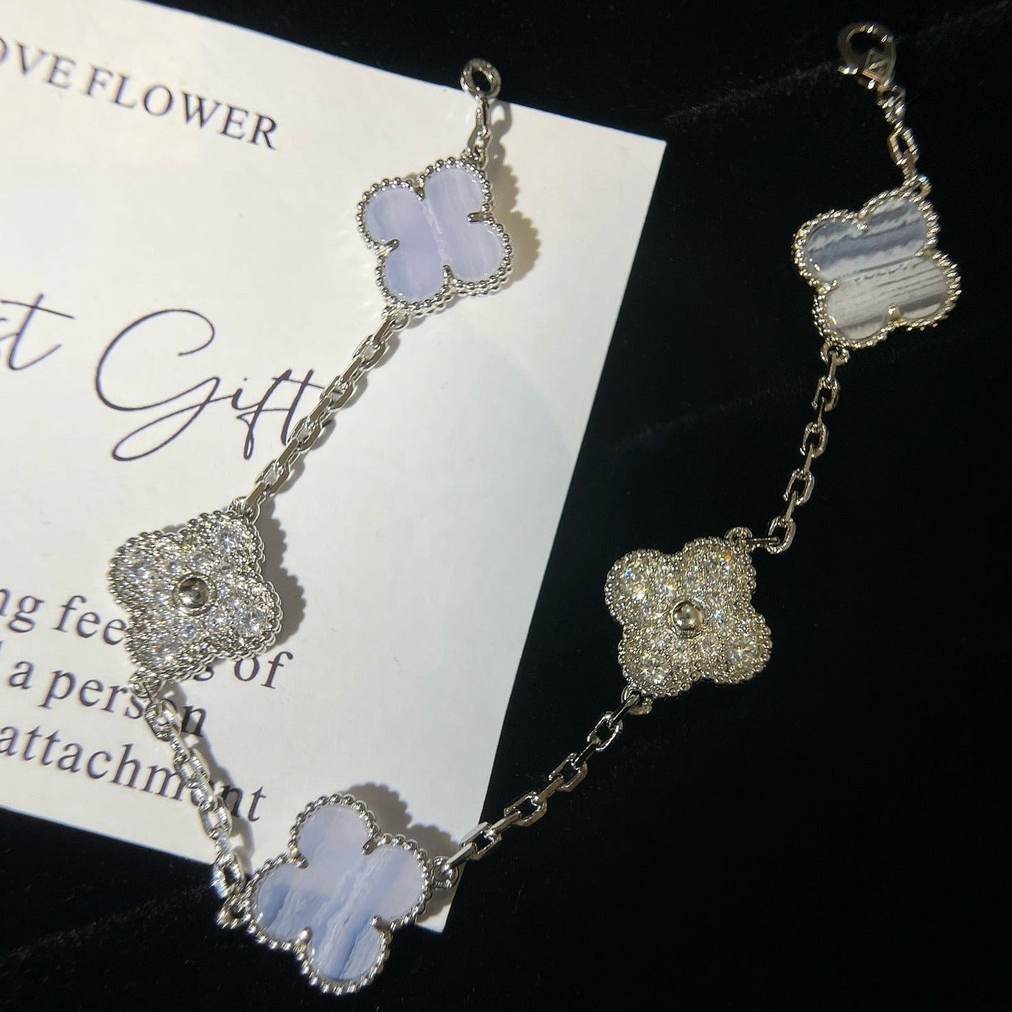 5 MOTIFS SILVER CHALCEDONY DIAMOND BRACELET mysite