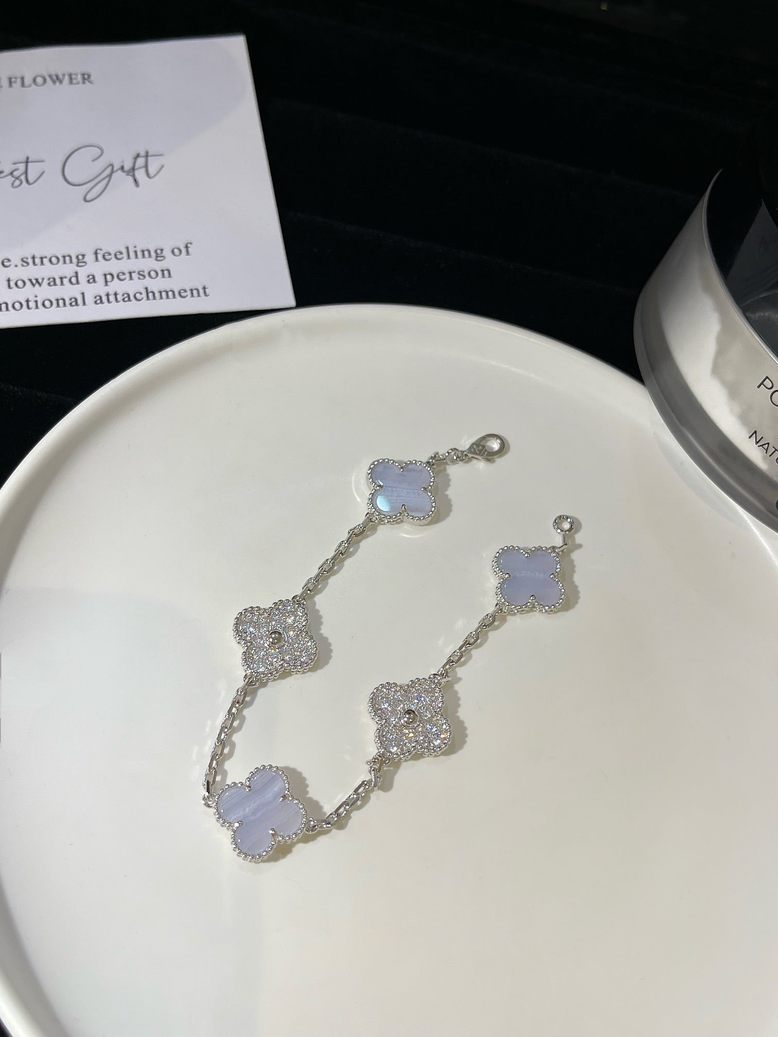 5 MOTIFS SILVER CHALCEDONY DIAMOND BRACELET mysite