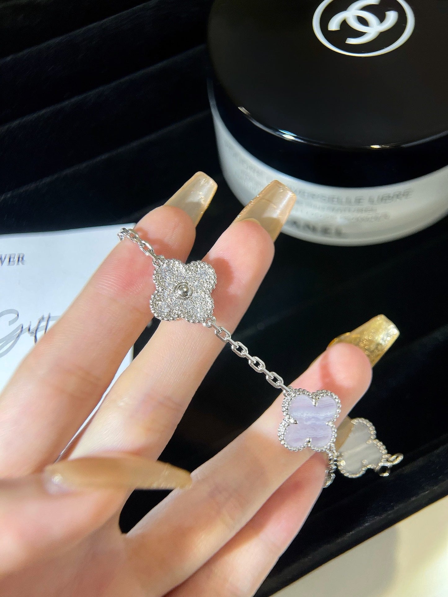 5 MOTIFS SILVER CHALCEDONY DIAMOND BRACELET mysite