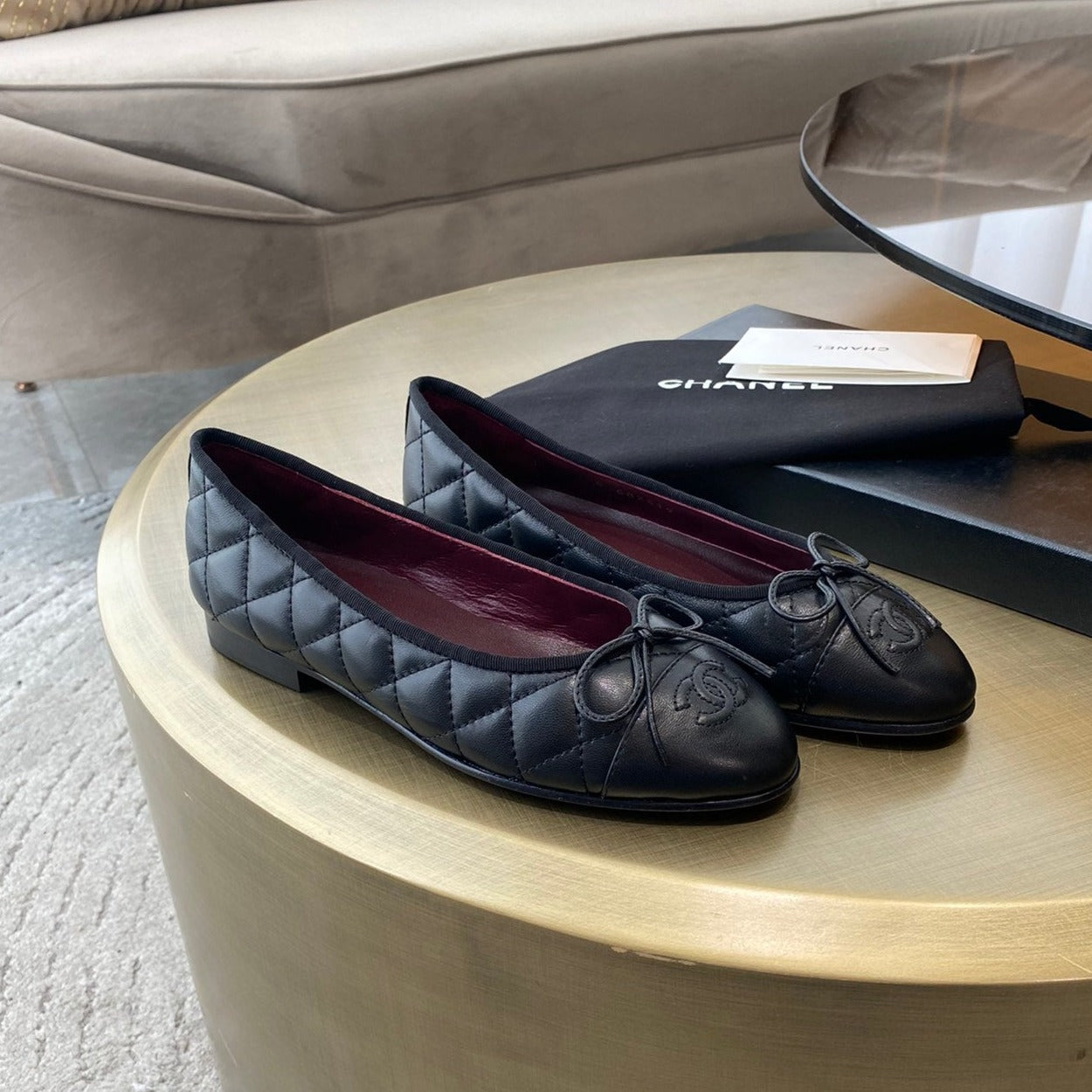 BALLET FLATS BLACK QUILTED LAMBSKIN mysite