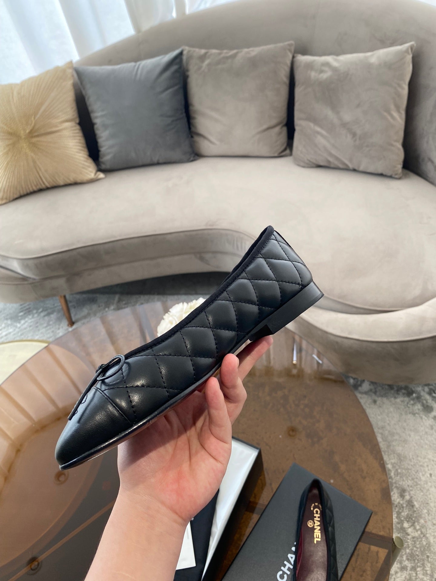 BALLET FLATS BLACK QUILTED LAMBSKIN mysite