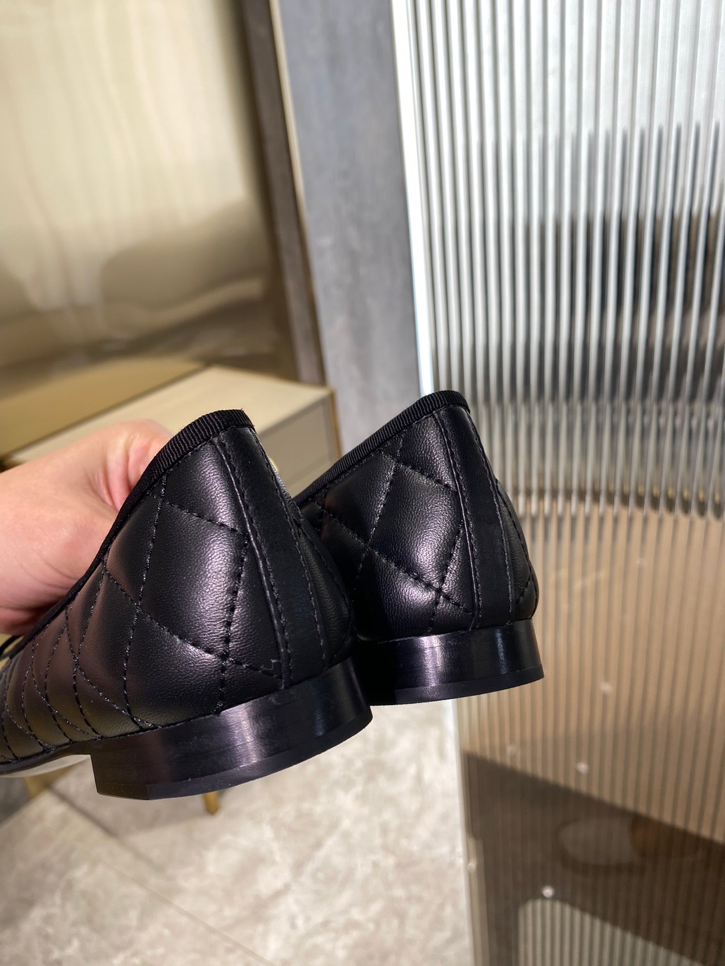 BALLET FLATS BLACK QUILTED LAMBSKIN mysite