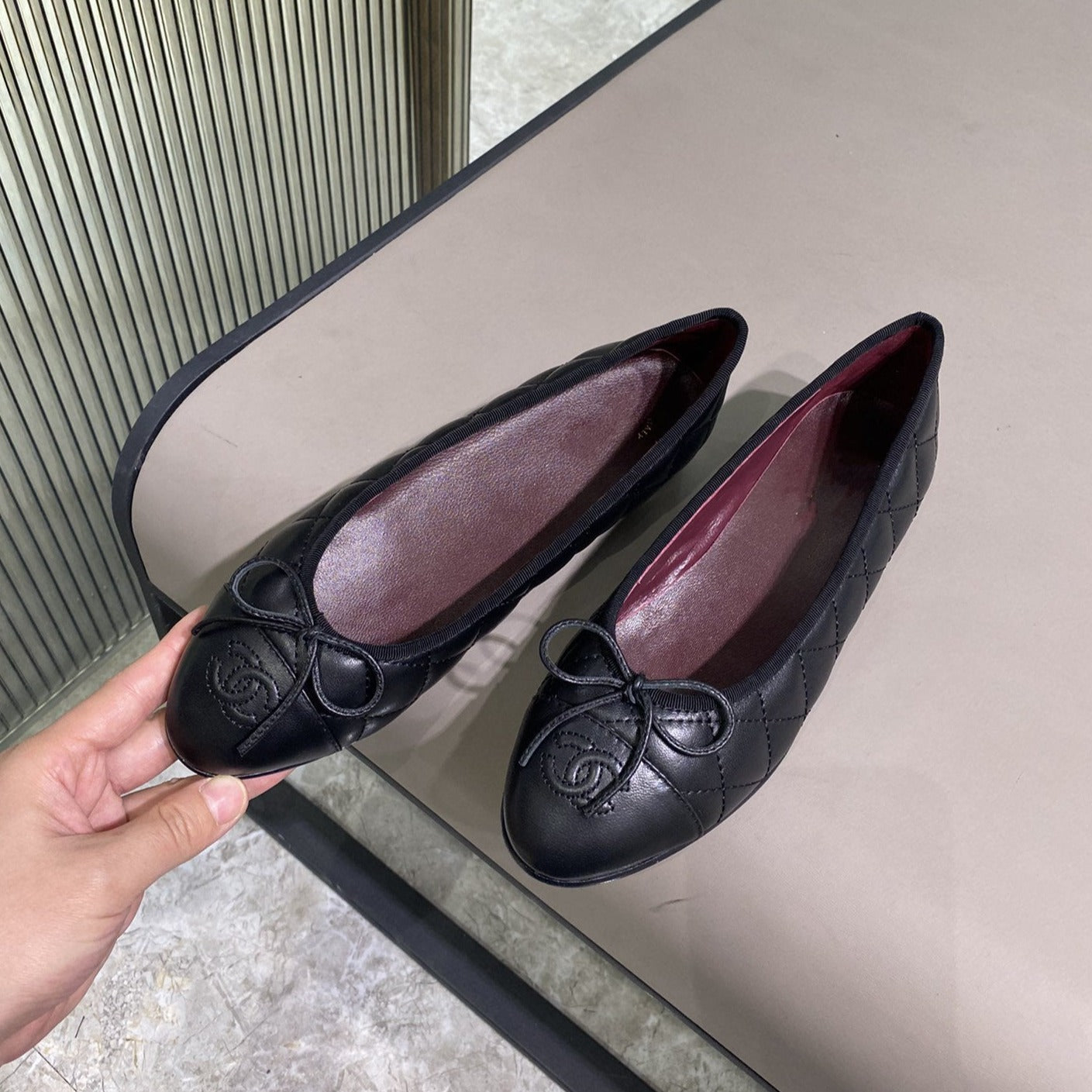 BALLET FLATS BLACK QUILTED LAMBSKIN mysite