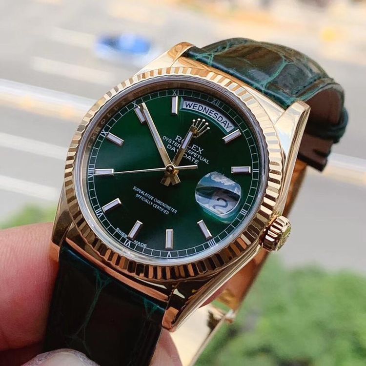 Automatic Watch Replica daydate leather blet green 061326