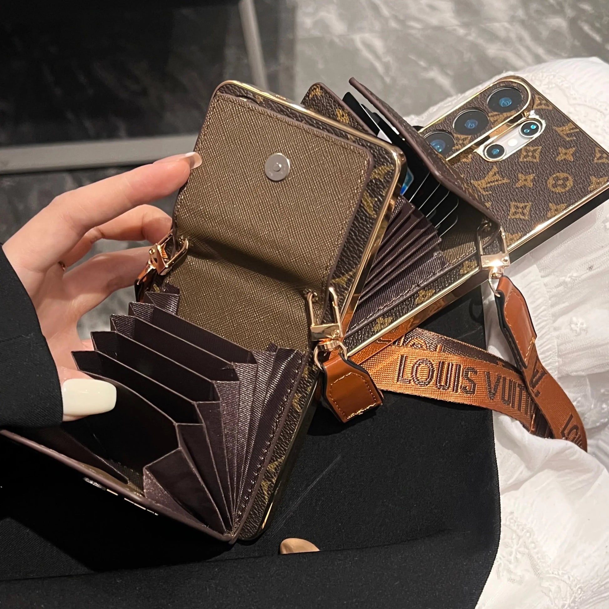 Luxury Advanced Leather Samsung Phone Case with Wallet and Strap.-1 mysite