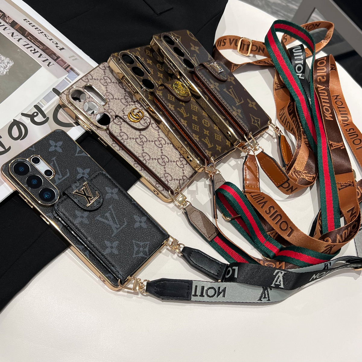 Luxury Monogram Crossbody Phone Case with Card Pocket and Shoulder Strap mysite