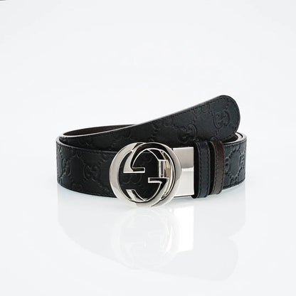GG Reversible Leather Belt with Silver Buckle-1 mysite