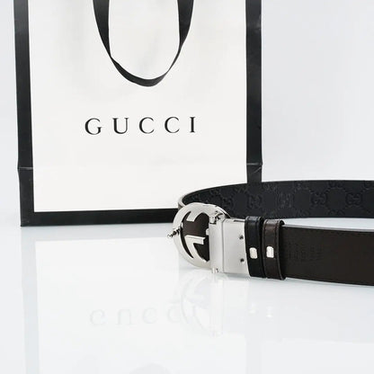 GG Reversible Leather Belt with Silver Buckle-1 mysite