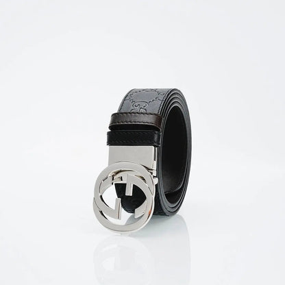 GG Reversible Leather Belt with Silver Buckle-1 mysite