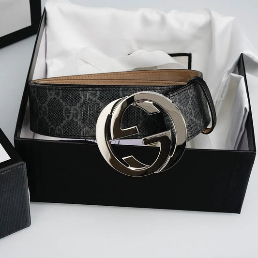 GG Reversible Leather Belt with Silver Buckle-1 mysite