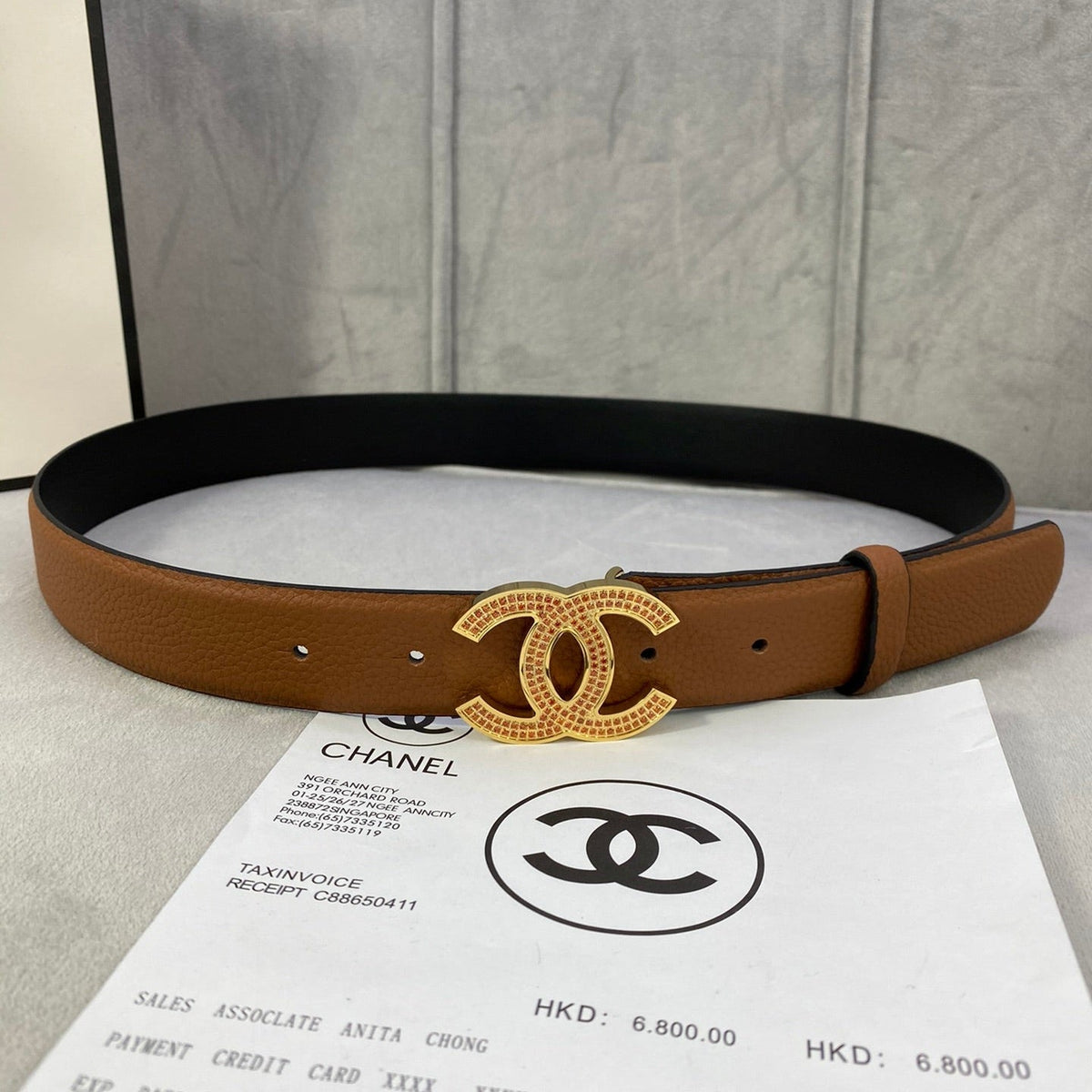 CC 26S BELT 30 MM IN TAN CALFSKIN STONE EMBELLISHED GOLD TONE 661124 mysite