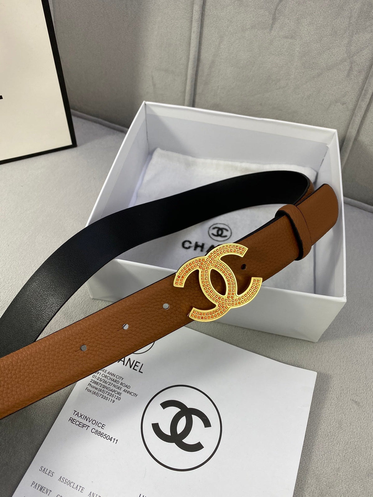 CC 26S BELT 30 MM IN TAN CALFSKIN STONE EMBELLISHED GOLD TONE 661124 mysite