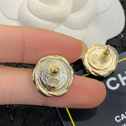 CHANEL 26S DOUBLE C LOGO TWISTED FRAME BLACK ENAMEL STUD EARRINGS IN GOLD METAL 633338 mysite