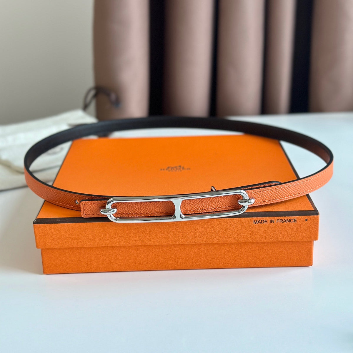 HM ROULIS BUCKLE & REVERSIBLE ORANGE AND BLACK LEATHER STRAP 13MM SILVER HARDWARE mysite