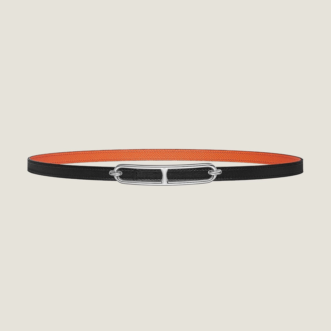 HM ROULIS BUCKLE & REVERSIBLE ORANGE AND BLACK LEATHER STRAP 13MM SILVER HARDWARE mysite