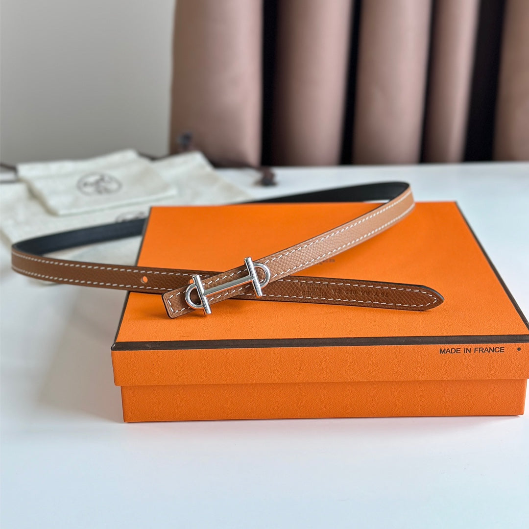 HM GAMMA BUCKLE & REVERSIBLE BRONZE BROWN AND BLACK LEATHER STRAP 13MM SILVER HARDWARE mysite