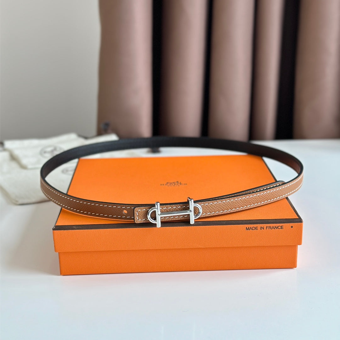 HM GAMMA BUCKLE & REVERSIBLE BRONZE BROWN AND BLACK LEATHER STRAP 13MM SILVER HARDWARE mysite