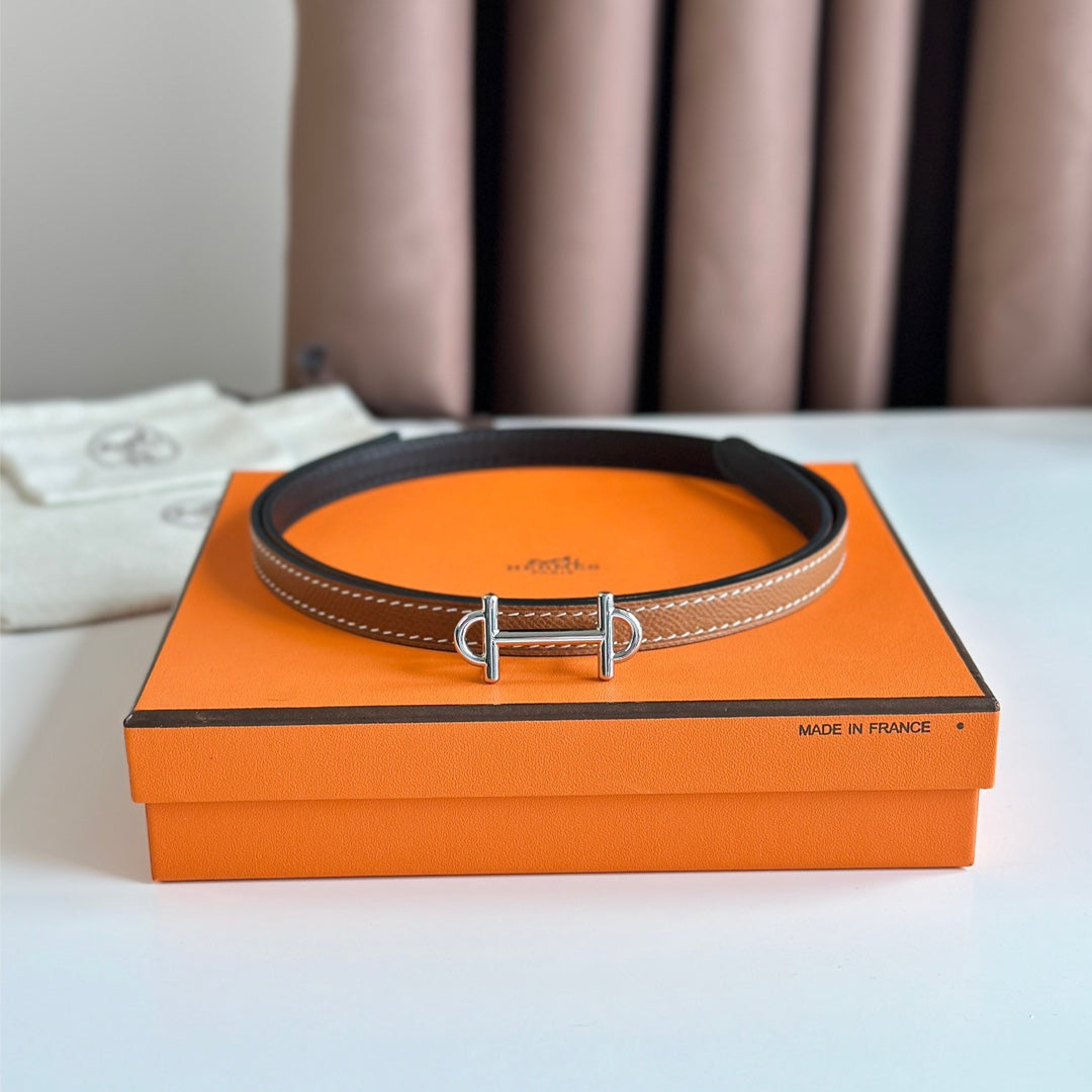 HM GAMMA BUCKLE & REVERSIBLE BRONZE BROWN AND BLACK LEATHER STRAP 13MM SILVER HARDWARE mysite