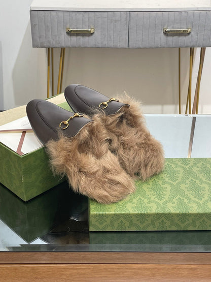 HORSEBIT MULE IN MOCHA BROWN CALFSKIN AND LAMB WOOL LINING mysite