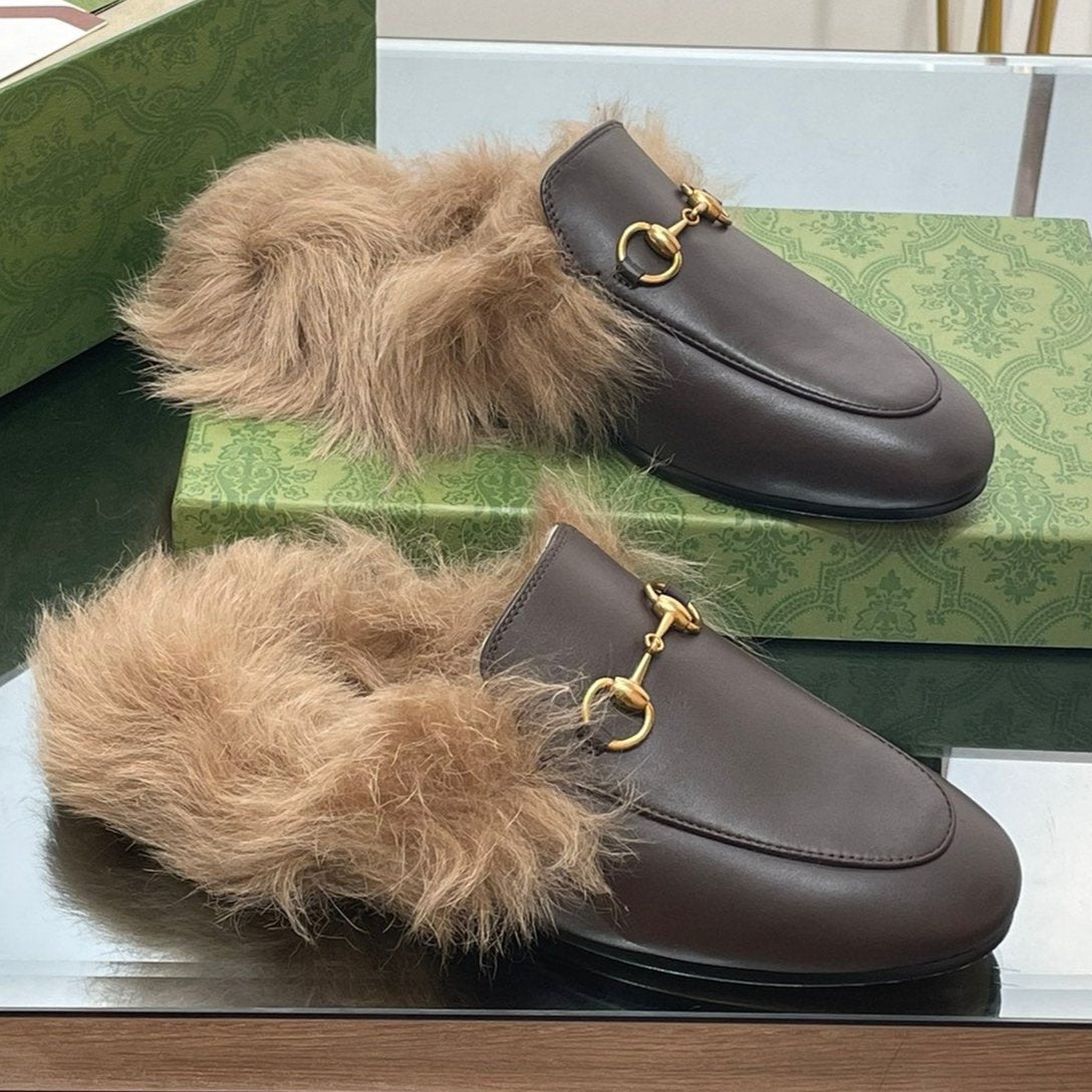 HORSEBIT MULE IN MOCHA BROWN CALFSKIN AND LAMB WOOL LINING mysite