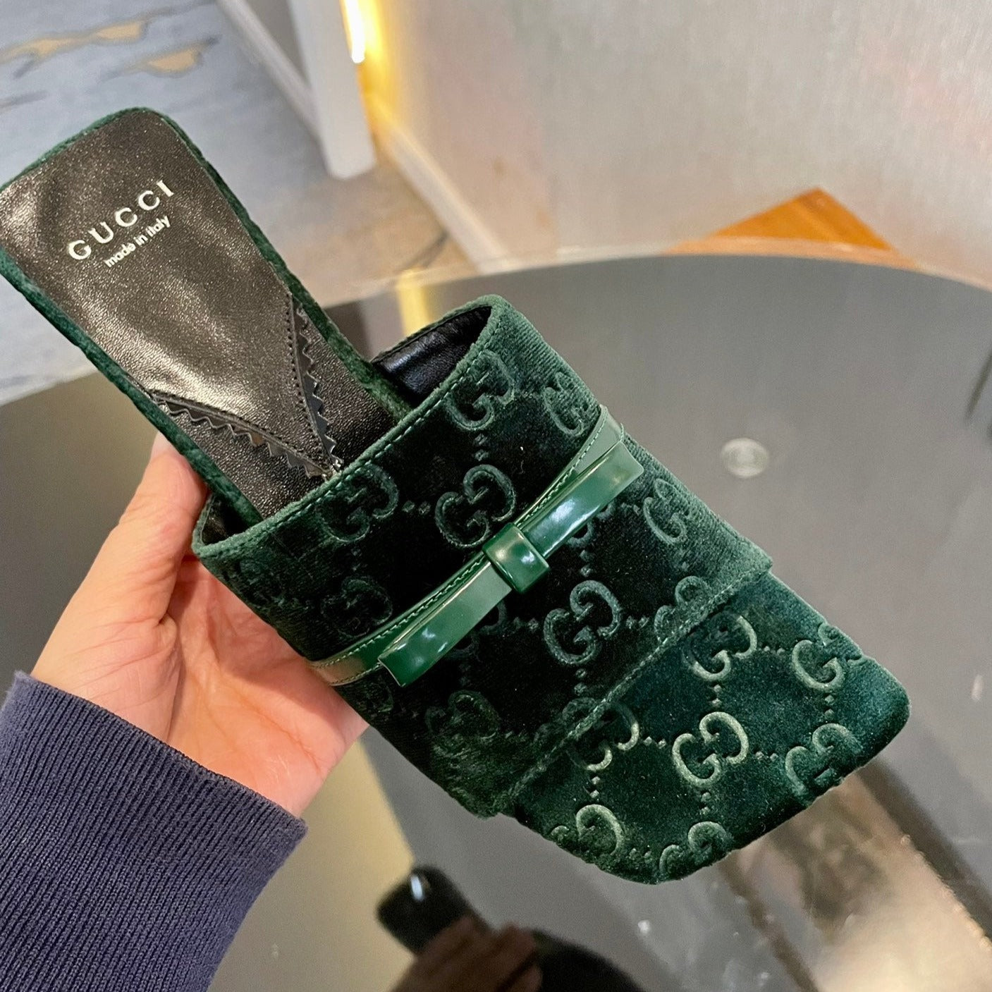 GG VELVET HIGH HEEL SANDALS WITH BEAUTIFUL LOGO DETAILS GREEN FOREST mysite