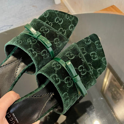 GG VELVET HIGH HEEL SANDALS WITH BEAUTIFUL LOGO DETAILS GREEN FOREST mysite