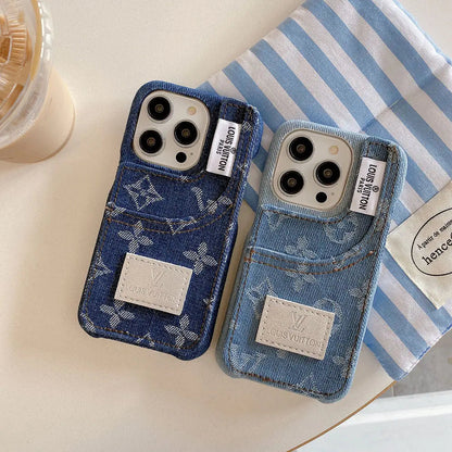 Denim Fabric iPhone Case with Built-in Card Holder-s2 mysite