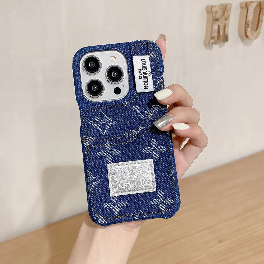 Denim Fabric iPhone Case with Built-in Card Holder-s2 mysite
