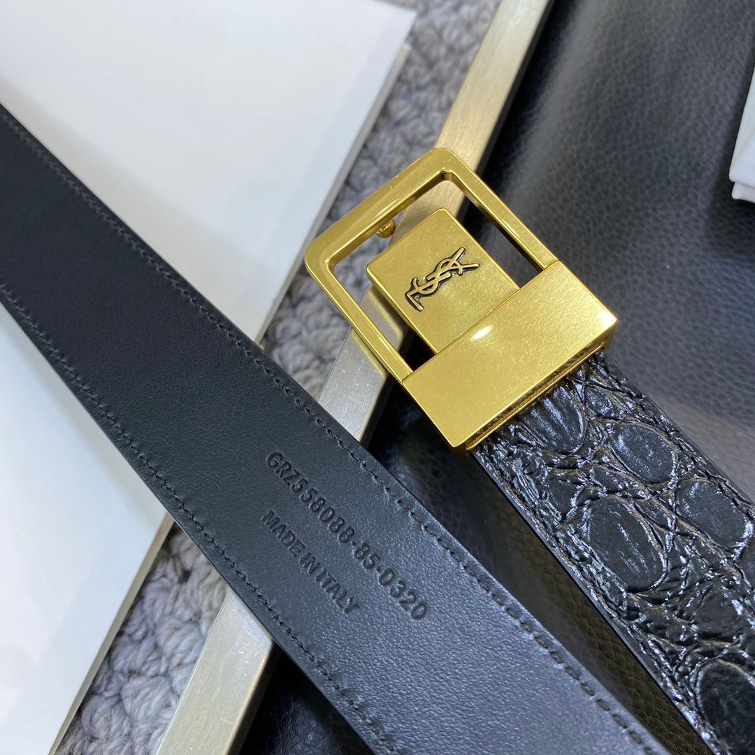 YSL 25S BELT 30 MM IN BLACK EMBOSSED CALFSKIN 548096 mysite