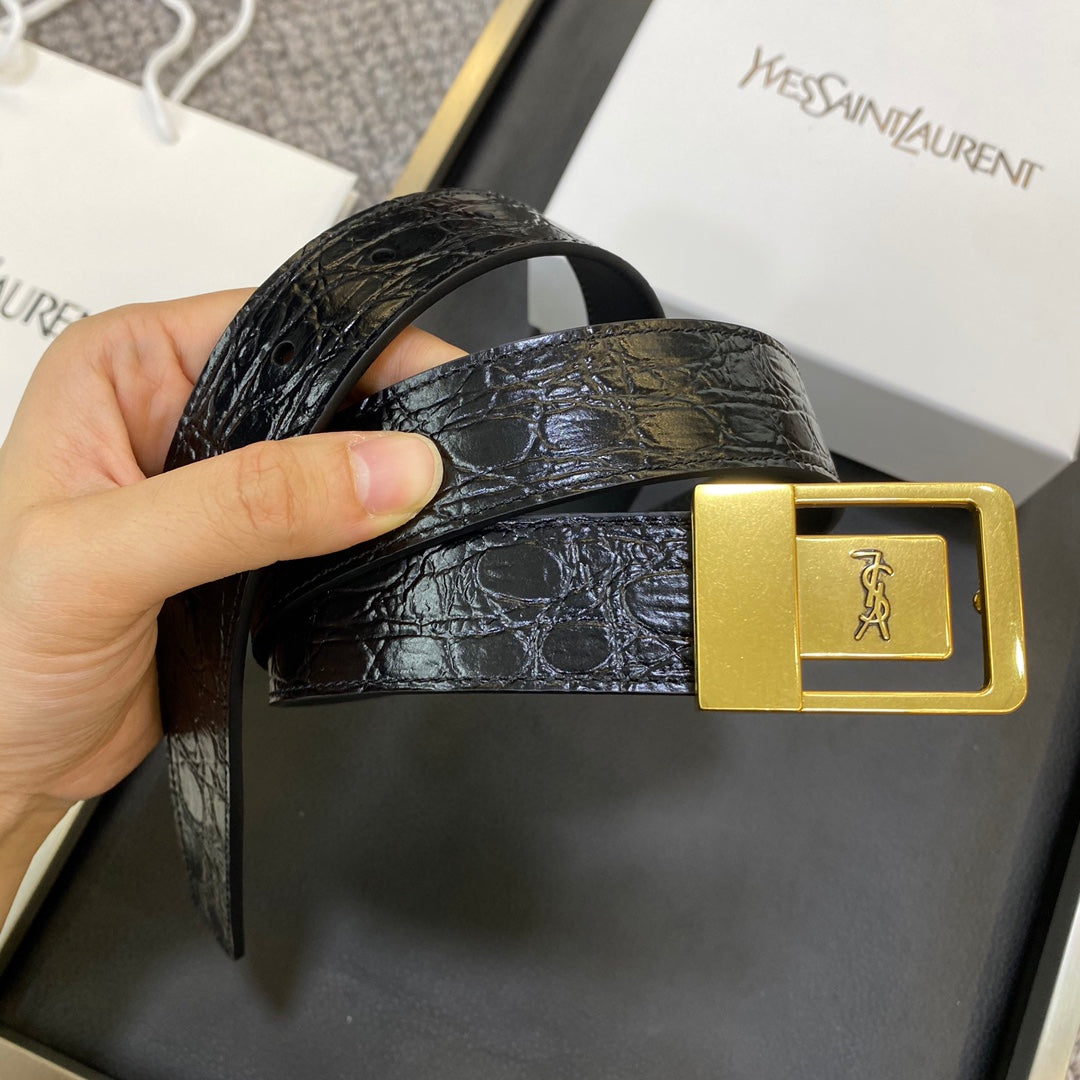 YSL 25S BELT 30 MM IN BLACK EMBOSSED CALFSKIN 548096 mysite