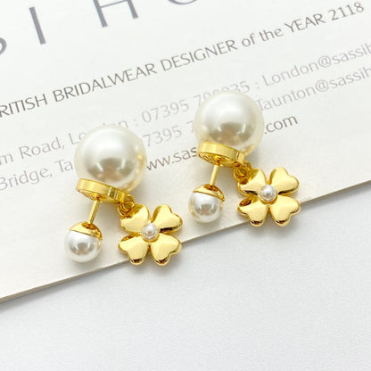 CD 26S PEARL FLOWER DROP STUD EARRINGS IN GOLD TONE METAL 629842 mysite
