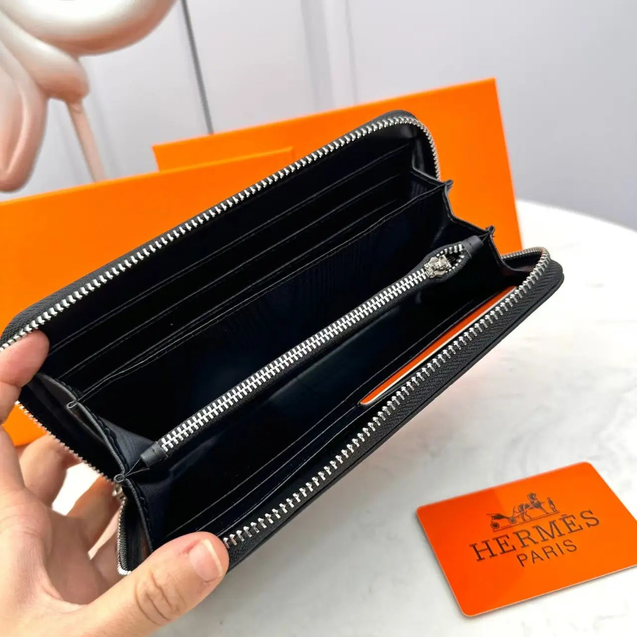 H Black Embossed Leather Wallet-18 mysite