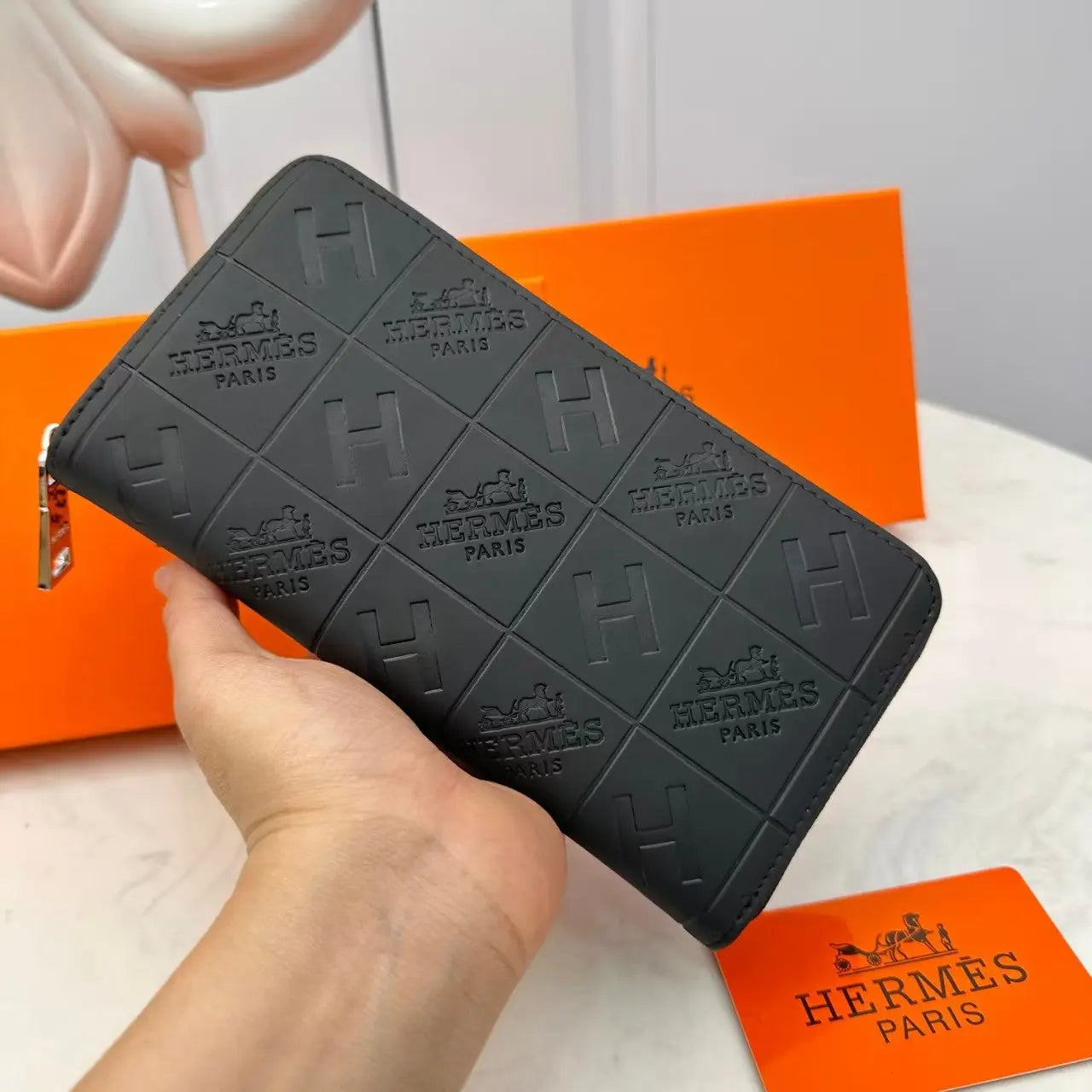 H Black Embossed Leather Wallet-18 mysite