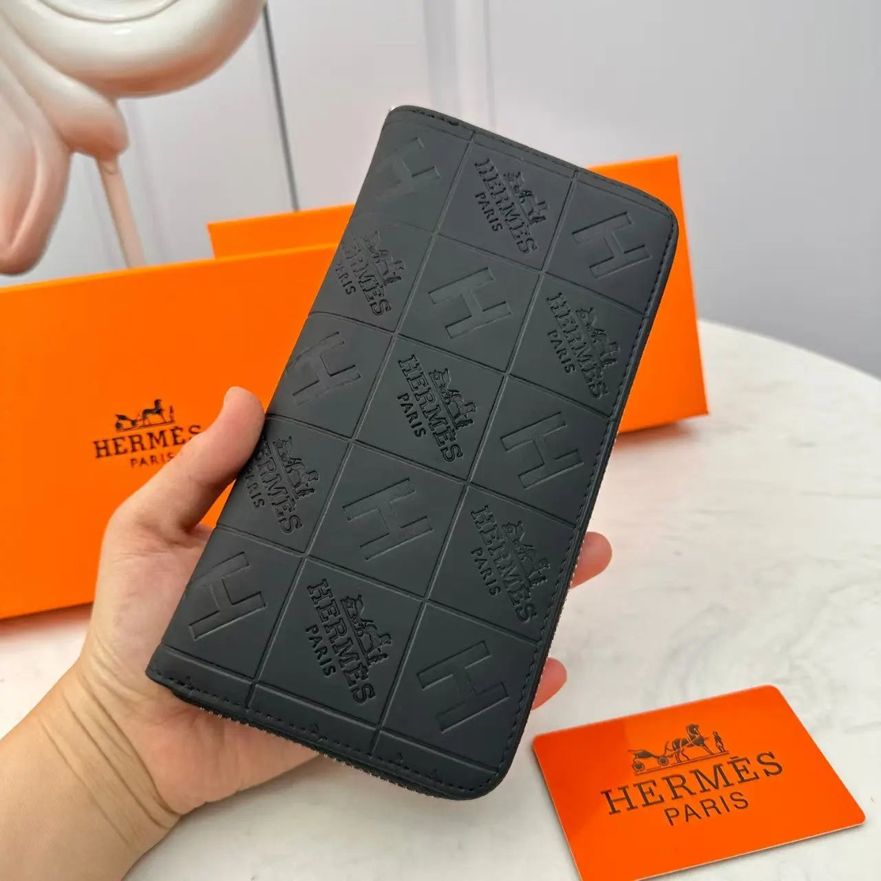 H Black Embossed Leather Wallet-18 mysite