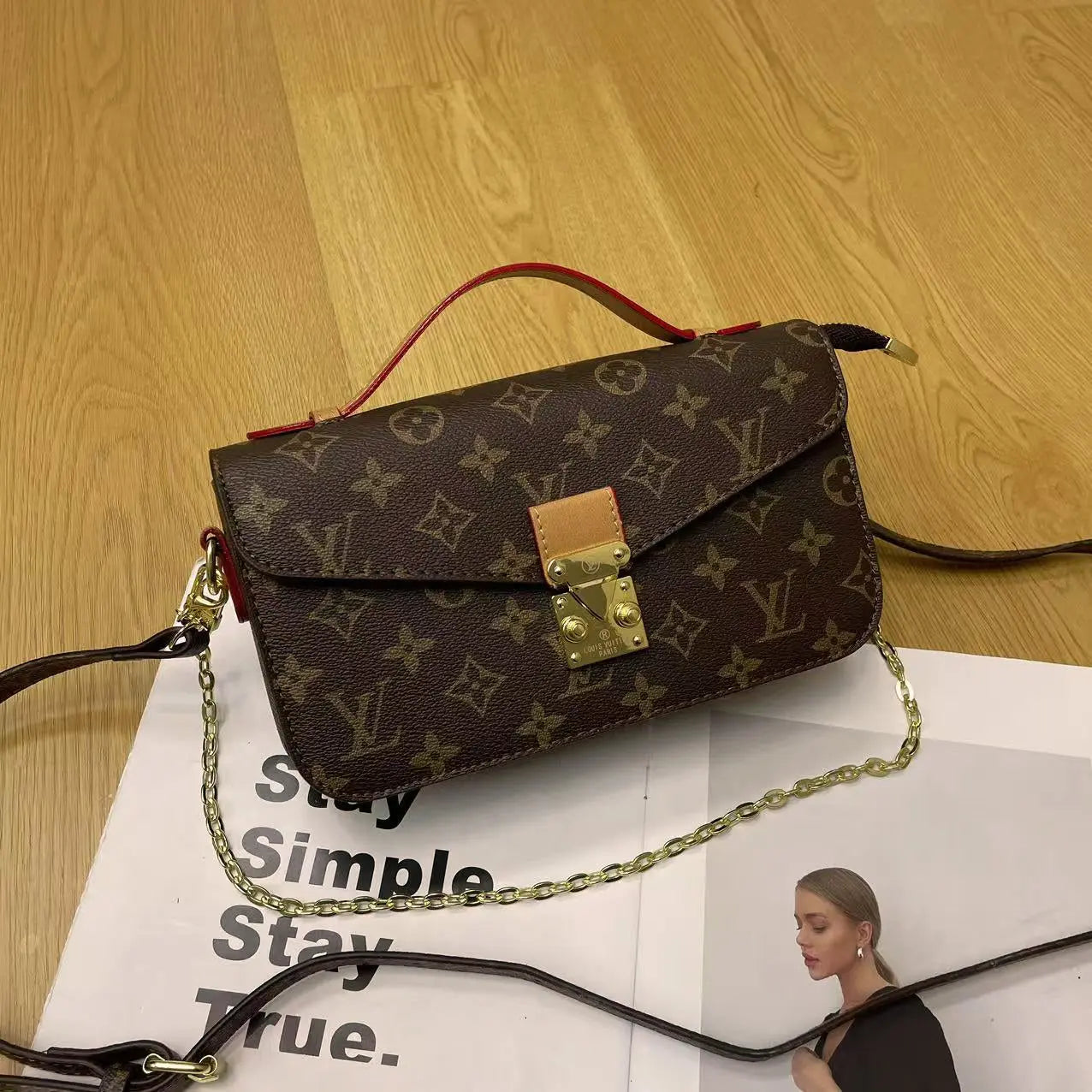 Vintage Lock Chain Shoulder Bag – Classic Monogram Design-18 mysite