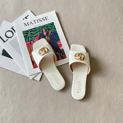 Trendy metal-ring square-toe flat slides-s2 mysite