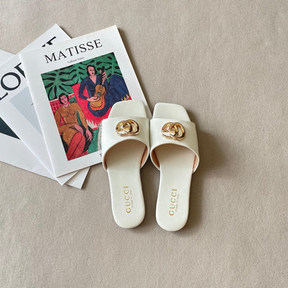 Trendy metal-ring square-toe flat slides-s2 mysite