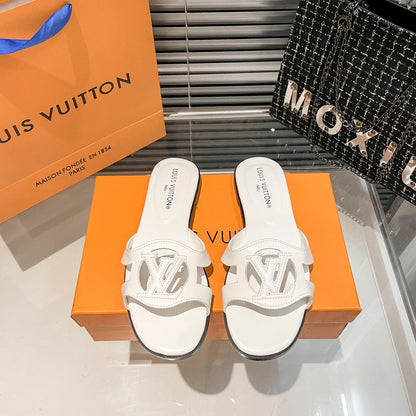 Premium hollow logo single-strap flat slides-s2 mysite