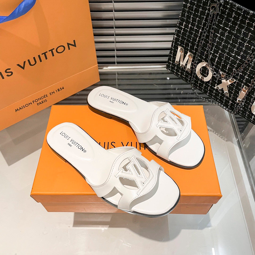 Premium hollow logo single-strap flat slides-s2 mysite