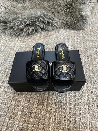 Luxury diamond-quilted flat slides with metal embellishments-s2 mysite