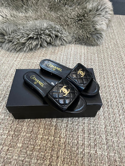 Luxury diamond-quilted flat slides with metal embellishments-s2 mysite
