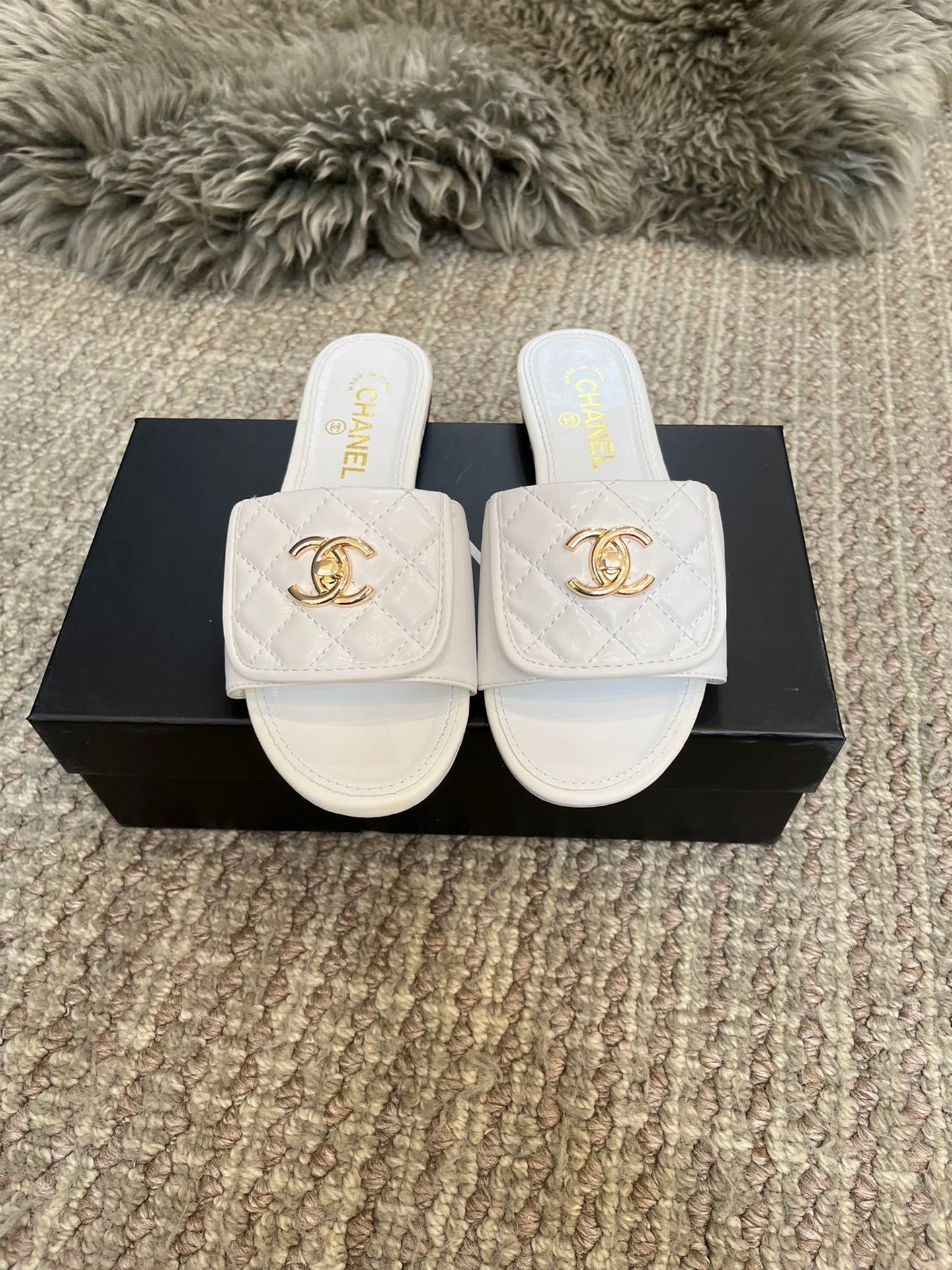 Luxury diamond-quilted flat slides with metal embellishments-s2 mysite